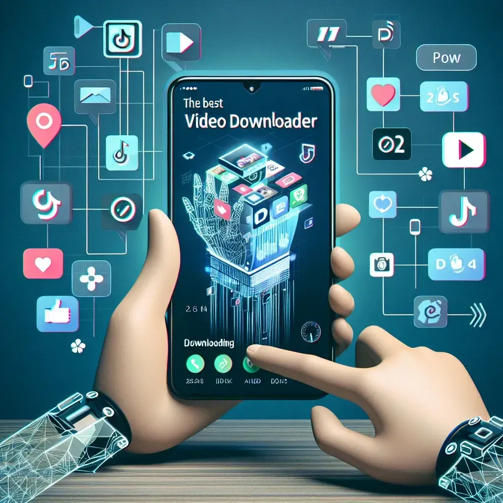 "Ilustrasi 5 aplikasi pengunduh video TikTok terbaik untuk Android dan iOS tahun 2024, menampilkan antarmuka pengguna yang menarik dan fitur unggulan untuk mengunduh konten TikTok dengan mudah."